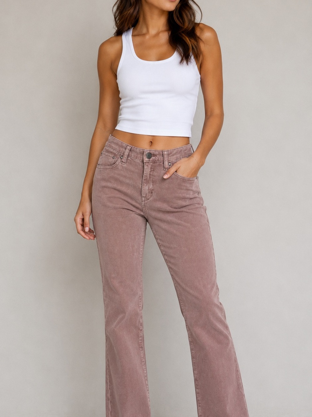 American Eagle Outfitters High-Rise Flare Jeans in Dusty Mauve